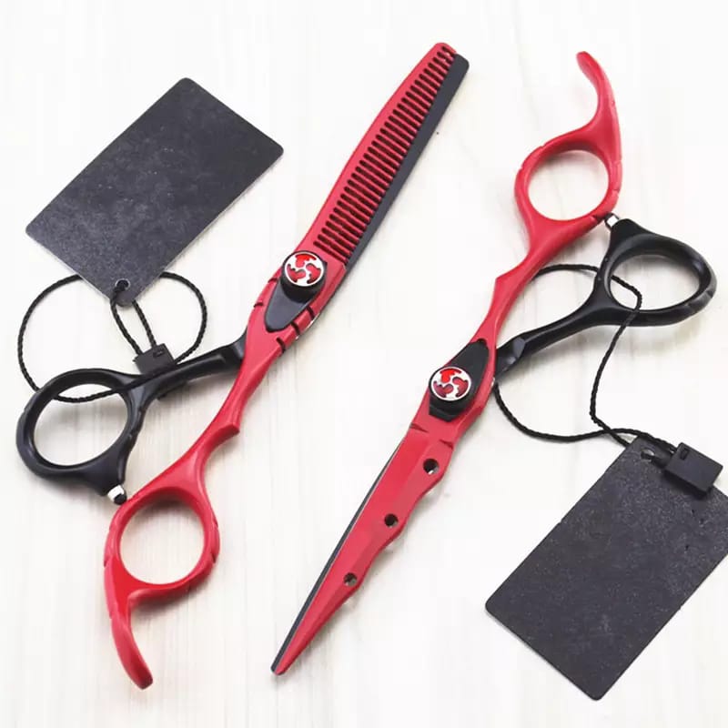 #3112 Professional Japan 440c Red hair cutting scissors haircut thinning barber haircutting shears Hairdresser scissors