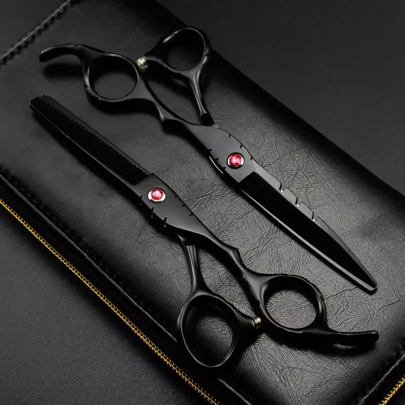#3113 Professional japan 440c Red Gem black cut hair scissors cutting barber haircut thinning shears hairdressing scissors