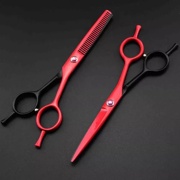 #3587 Barber Professional Haircutting Hairdressing Red&Black Shears Set