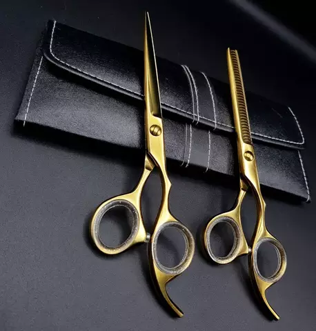 #3752 Gold Plated Professional Barber Hair Saloon Extremely Sharp Shears Set