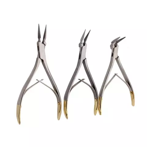 #3763 Dental Root Fragment Tissue Forcep Serrated Tip Plier Gold Coated Handle